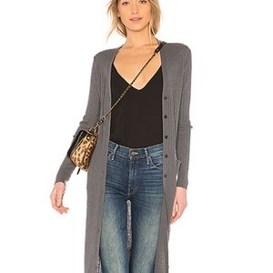 Vinxce Cashmere Mixed Rib Long Button Cardigan